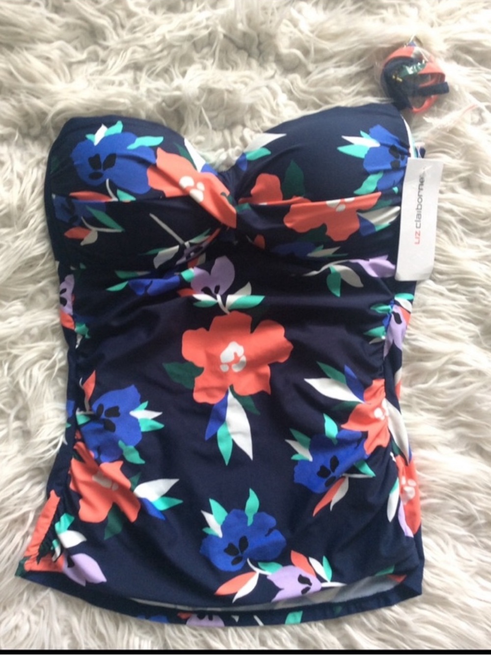 NWT Liz Claiborne Navy Floral Bandeau Tankini Top